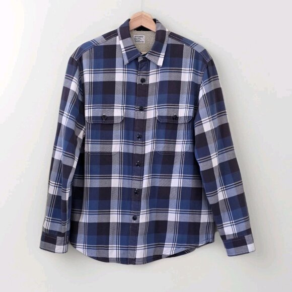 J.CREW Other - J Crew Workwear Plaid Shacket Men M Blue White Sherpa Lined Cotton Cabin Outdoor